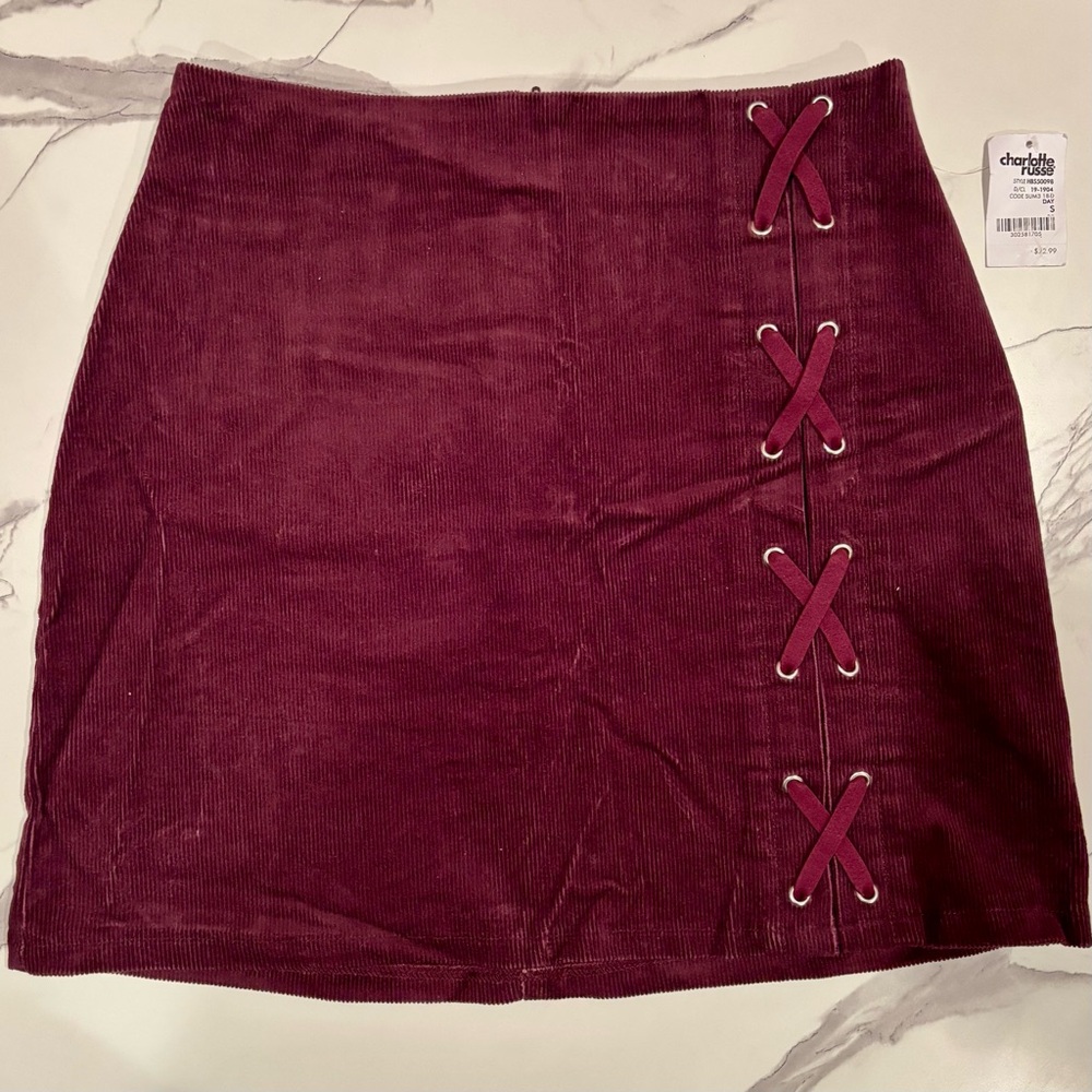 Charlotte Russe Burgundy Corduroy Mini Skirt